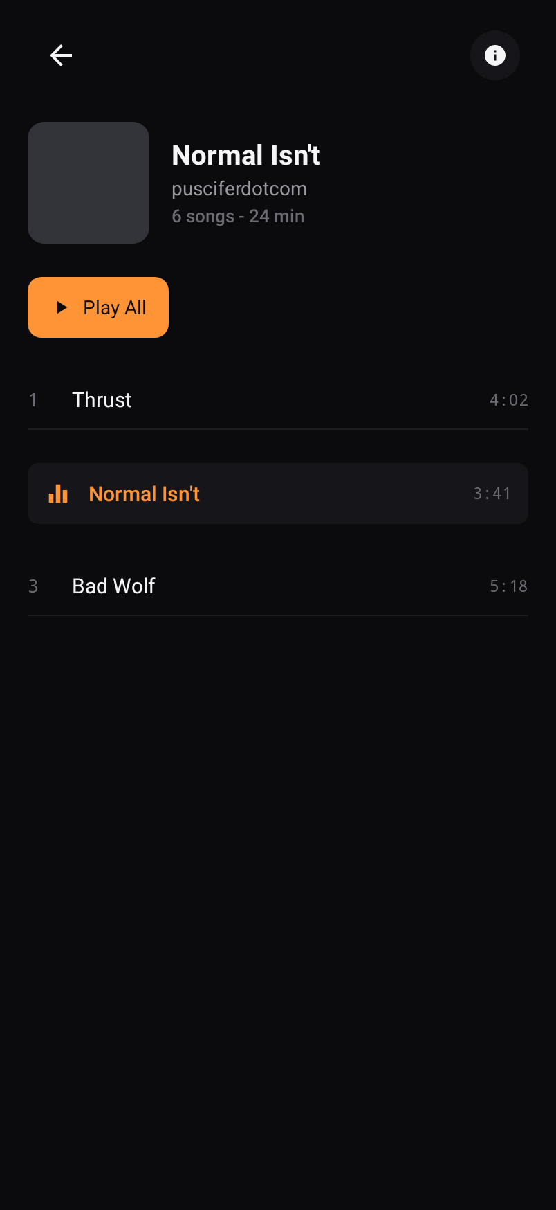 MOJO Album Detail screen