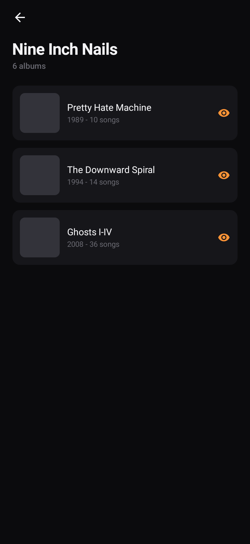 MOJO Artist Detail screen